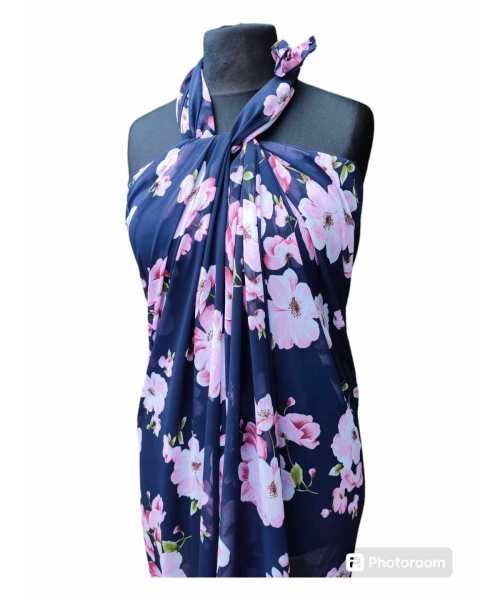 Duża sukienka plażowa - eleganckie PAREO XXL szyfon różowa orchidea